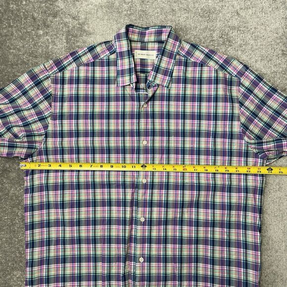 Neiman Marcus Shirt Mens Large Colorful Plaid Short Sleeve Button Up Preppy - Picture 4 of 6